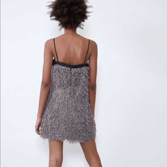 Zara faux feather mini dress sz med - Picture 2 of 3